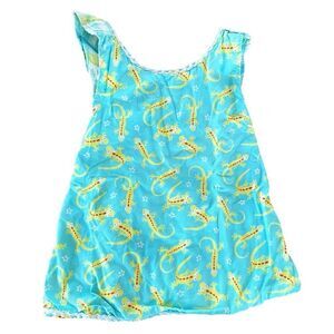 Handmade Little Girls Blue Cotton Crossover Tunic with Yellow Lizard Print Sz4-6